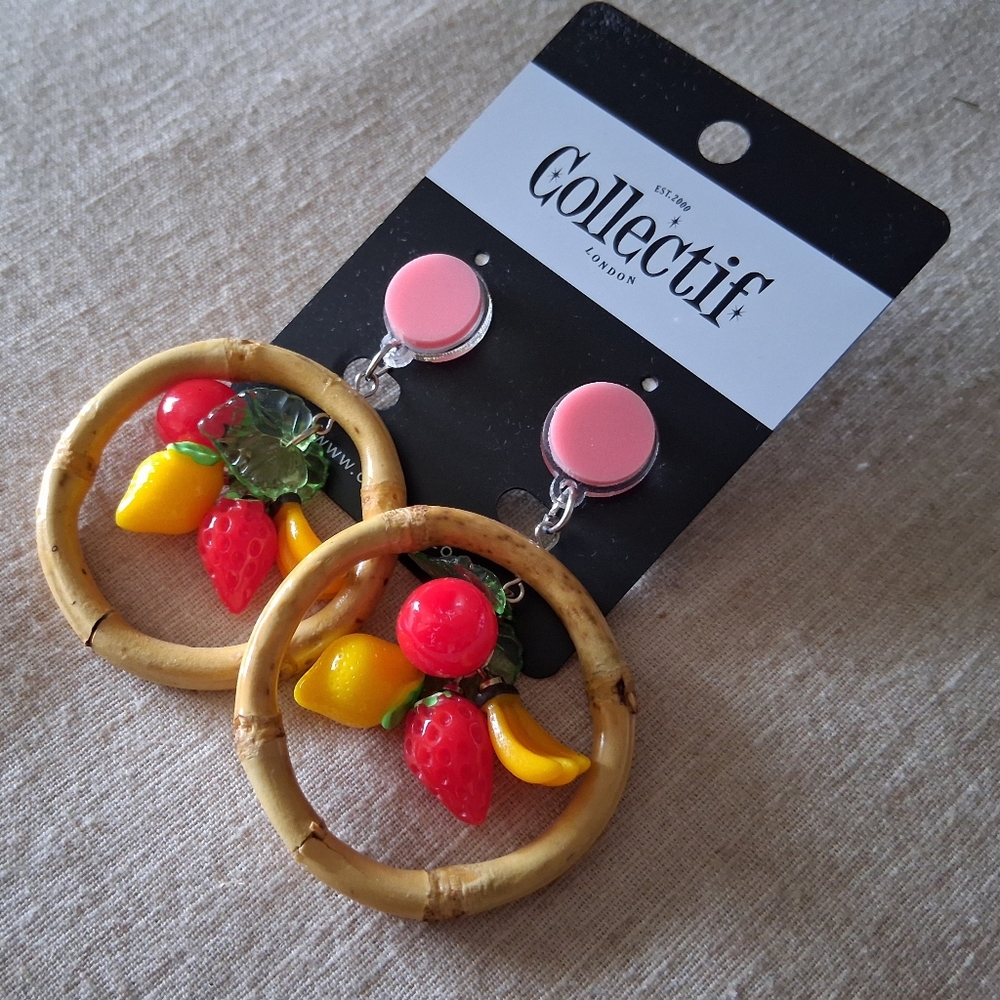 Collectif 50s Palm Beach Bamboo Hoop Earrings with Fruit